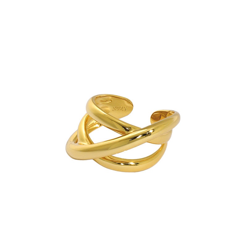 Fashion Triple Lines Cross 925 Sterling Silver Adjustable Ring